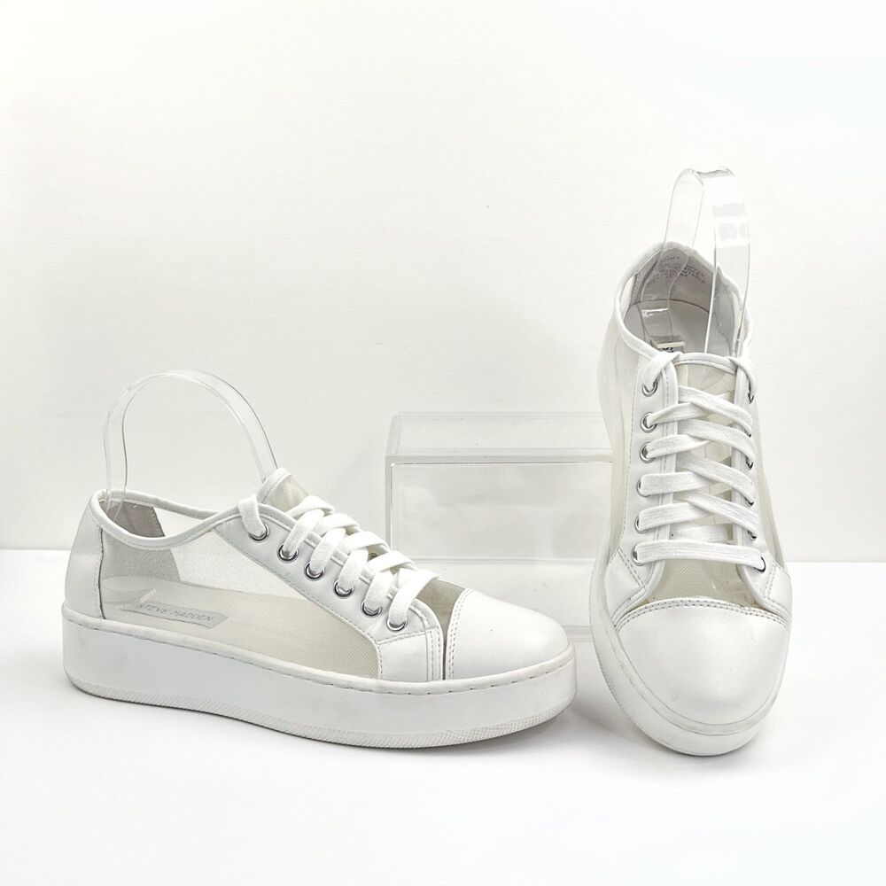 Steve Madden Becki Shoes Womens 9 White Mesh Platform Low Top Casual Sneakers